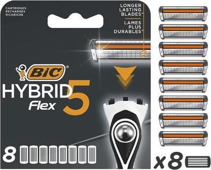 Bic Hybrid 5 Flex Herrenrasierer Nachfüllpackungen mit 5 beweglichen Nano-Tech Titanium Klingen 8 (8 x)