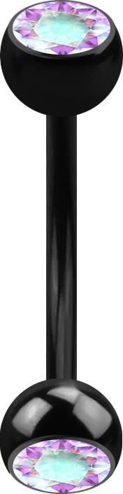 Produktbild Star Piercing Micro Banane schwarz mit zwei Kugeln und Kristall multicolor (ohne Messing, Titan G23)