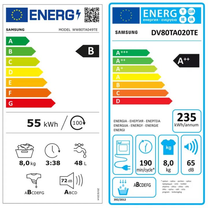 Energy Label Samsung WW80TA049TE/WS WW5000 (8 kg, Left)