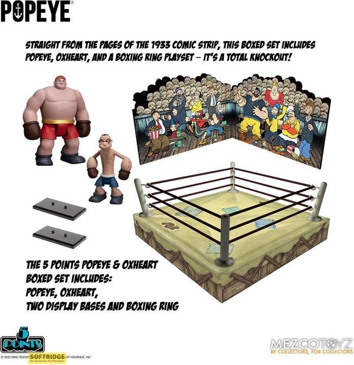 Actual product image Mezco Toys Popeye figurines 5 Points Deluxe Set Popeye & Oxheart 9 cm