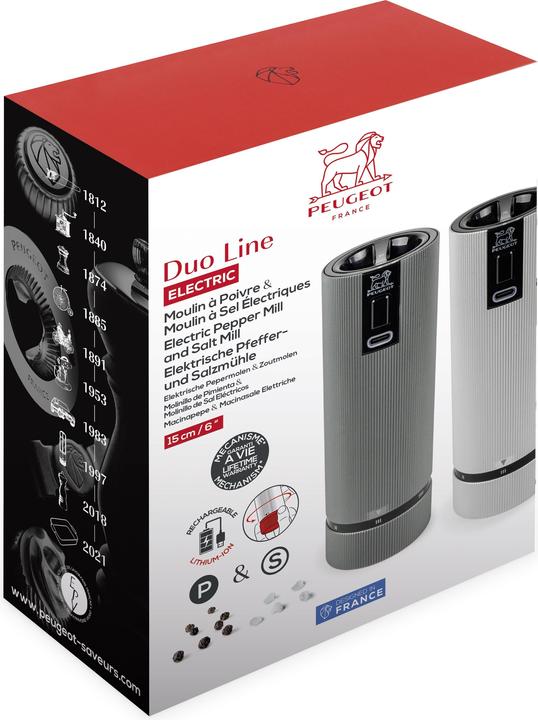 Actual product image Peugeot Mill set Electric pepper and salt mill LINE ELECTRIC 15 cm aluminium (Pepper, Salt)