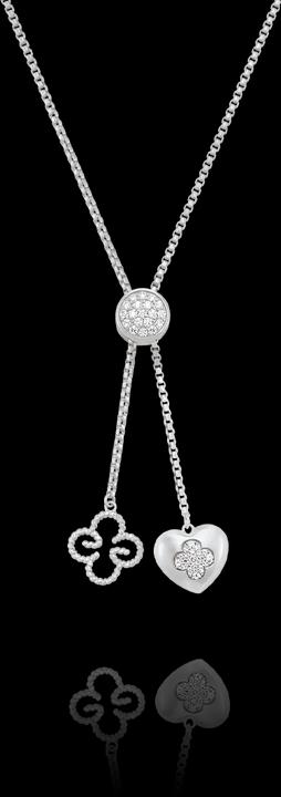 Charles Garnier PASSION Herz- und Kleeblatt-Krawattenhalskette aus Silber und Zirkonium (Silber und Zirkonium)
