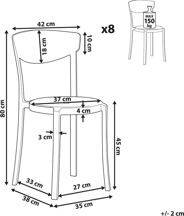 Immagine prodotto Beliani Sedia da pranzo in plastica grigio chiaro Set di 8 VIESTE