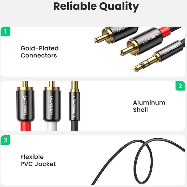 Produktbild Ugreen 2x RCA – 3.5mm Klinke (2 m, Cinch, 3.5mm Klinke (AUX))