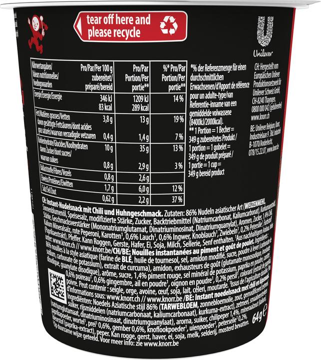 Nährwerte und Zutaten Knorr Asia Noodles Spicy Chicken Becher 1 Portion (78 g)