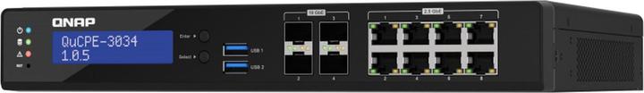 Actual product image QNAP QuCPE-3034-C3758R-16G Intel Atom C3758R 8x2.5GbE RJ45 ports and 4x10GbE SFP+ ports 2xM.2 2280 N (12 Ports)
