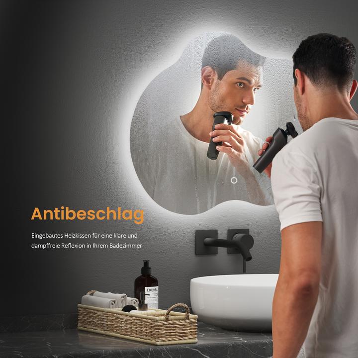 Produktbild Emke Badspiegel mit Beleuchtung 50*45cm,Beschlagfrei, 3 Farbtemperaturen(3000K-6500K) und dimmbaren