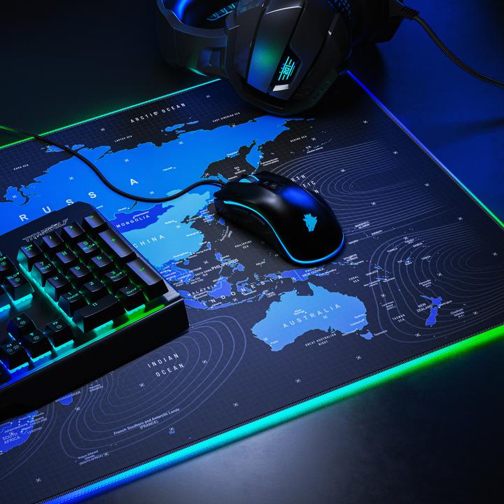 Actual product image Titanwolf RGB gaming mouse pad, mouse mat 900 x 400 mm, improves precision & speed, world map blue