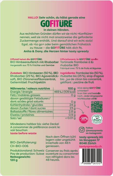 Image du produit Tasty Spready GOFITÜRE BIO Himbeeraufstrich (120 g)