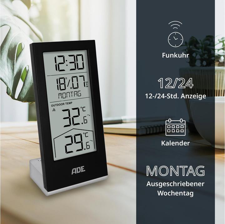 Actual product image ADE Wetterstation mit Funk-Aussensensor Schwarz, Funktionen