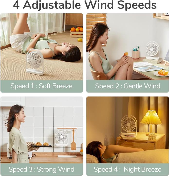 Produktbild Jisulife Tischventilator FA19 USB, leise, wiederaufladbar, 4 Modi (30 dB)