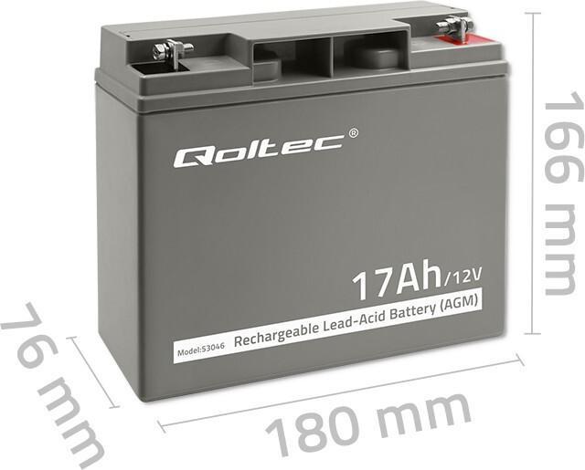 Produktbild Qoltec 53046 AGM Batterie | 12V | 17Ah | max. 255A (12 V, 17 Ah)