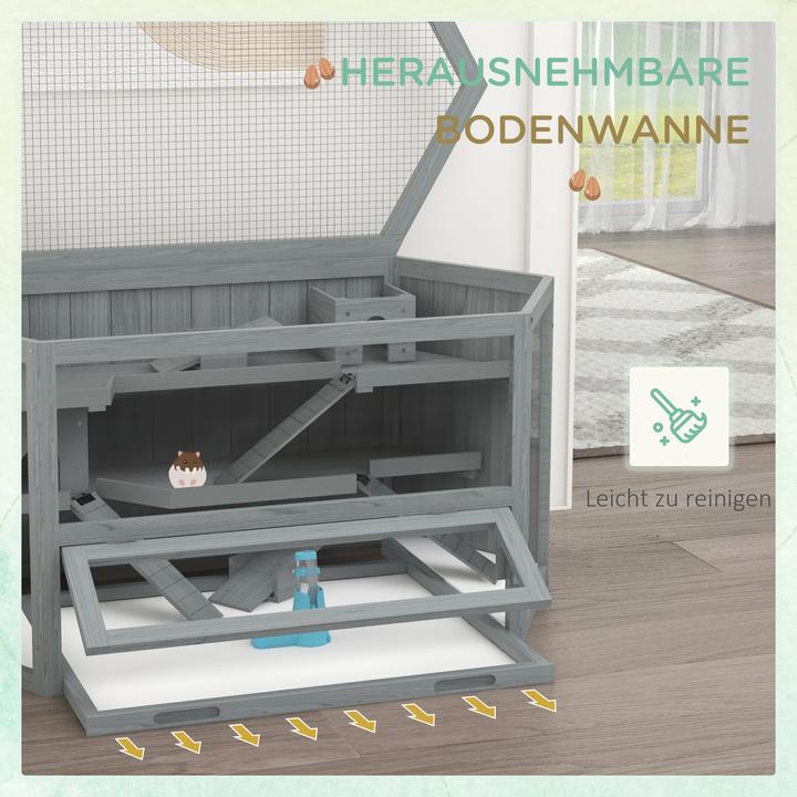 Produktbild PawHut Hamsterkäfig Tannenholz, PS-Plexiglas Grau