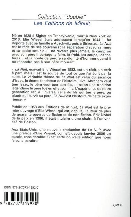 Actual product image La nuit (French, Weasel Elie, 2007)