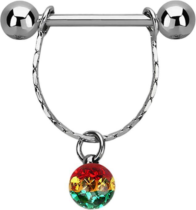 Actual product image Star Piercing Barbell silver with beads pendant crystal ball Rasta epoxy protective layer (Surgical steel 316L)