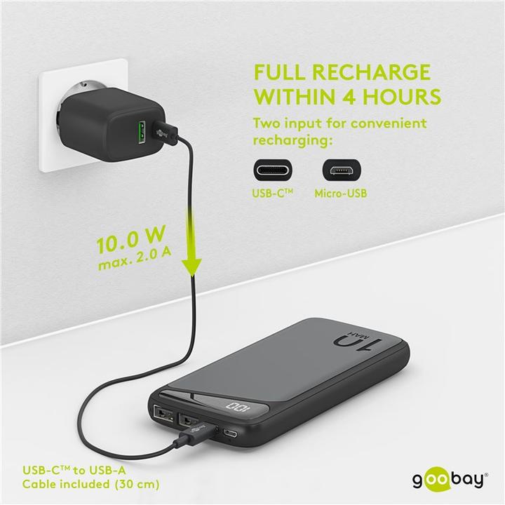 Actual product image Goobay Slimline (10000 mAh, 10.50 W, 50 Wh)