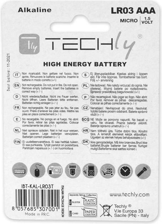 Image du produit Techly 307001 Piles alcalines (4 pcs, AAA)