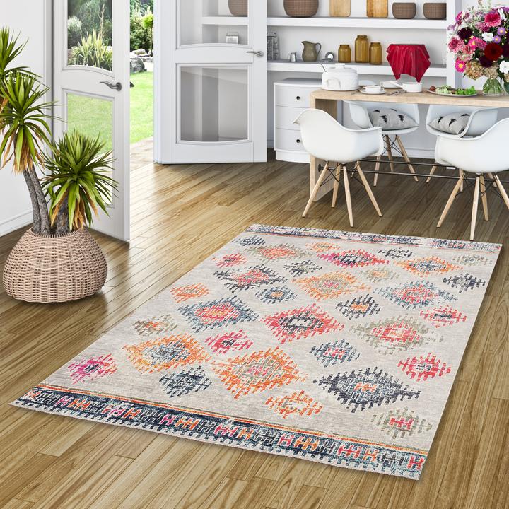 Produktbild Pergamon Kurzflor Designer Teppich Modern Vintage Orient Muster (140 x 200 cm)