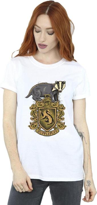 Actual product image Womens/Ladies Hufflepuff Sketch Crest Cotton Boyfriend T-Shirt (L)