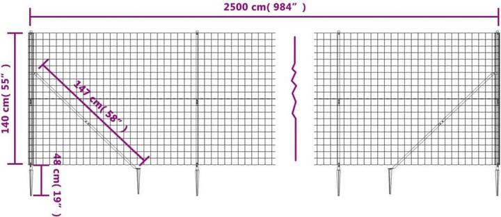 Produktbild VidaXL Maschendrahtzaun mit Bodenhülsen Anthrazit 1,4x25 m