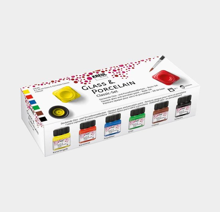Immagine prodotto Kreul Set classico in vetro e porcellana (Blu reale, Cognac, Verde, Nero, Giallo canarino, Cremisi, 120 ml)