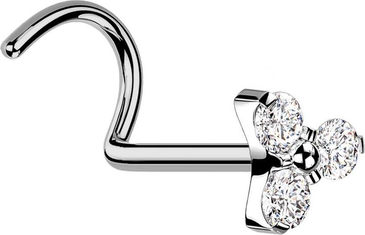 Actual product image Star Piercing Threadless Nasenstecker gebogen silber Dreieck drei Kristalle silber (without brass, Titanium G23)
