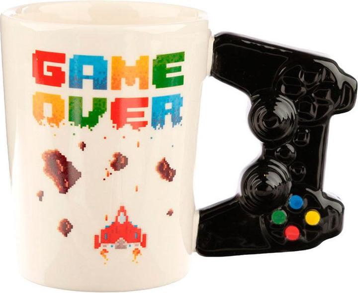 Produktbild Puckator Game Over mit Controller & Pixel Bild geformter Henkel Tasse aus Dolomit-Keramik (145 ml)