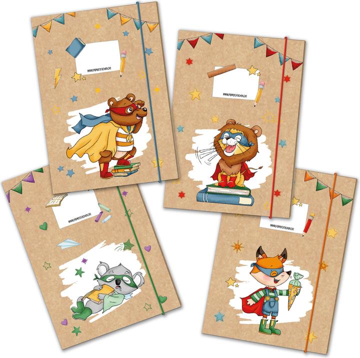 Produktbild Papierdrachen 4 Mappen mit Gummiband A4 Superhelden Tiere - Set 14 (A4, 1 x)