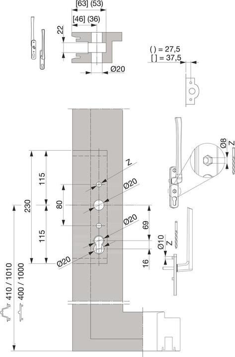 Produktbild Maco HS Griffgarnitur 12, PZ innen/aussen, TS 79-110 mm, titan (103827) (Türgriff)