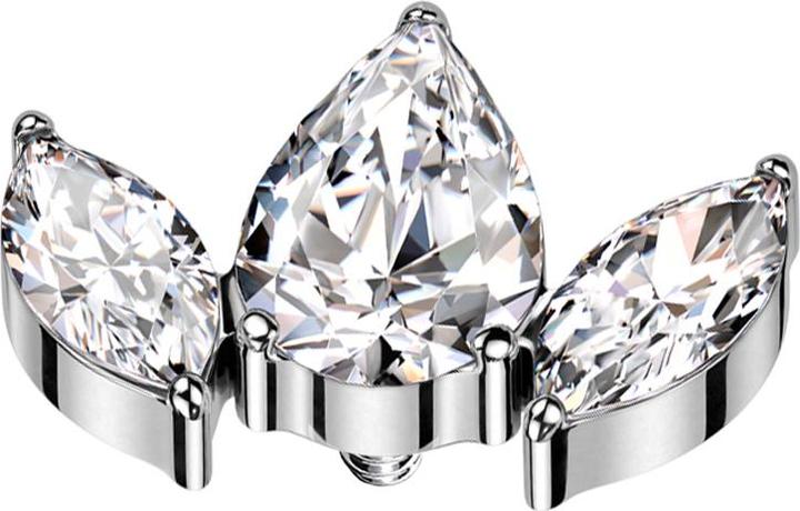 Star Piercing Dermal Anchor silber zwei Ovale und ein Tropfen Kristall silber (ohne Messing, Titan G23)