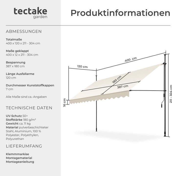 Actual product image tectake Clamping awning (4 m)