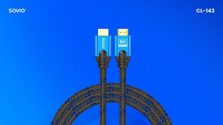 Produktbild Savio HDMI-Kabel (M) v2.1, 3 m, 8K, Kupfer, blau schwarz, goldenes Ende, Ethernet/3D, CL-143 (3 m, HDMI)