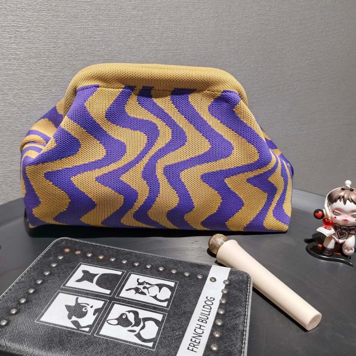 Only-Bags.Store Gestrickte Polyester Kosmetiktasche, grosse Kapazität Streifenmuster, lässig vielseitig Zip Tasche