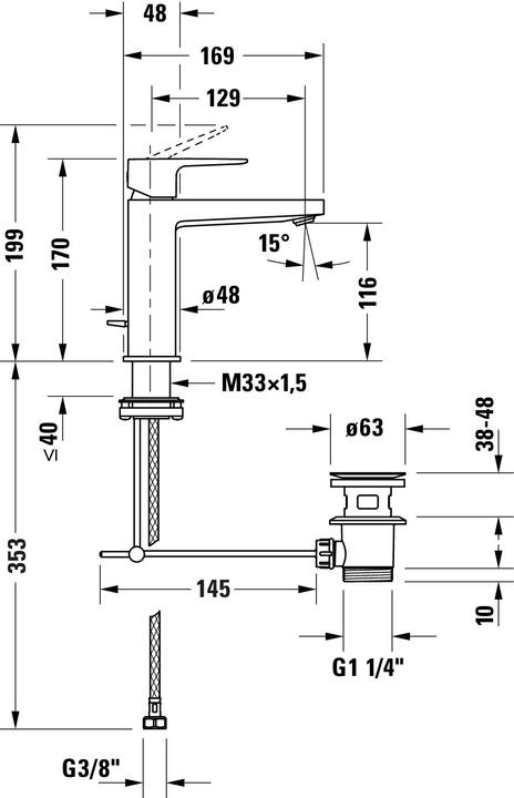 Nährwerte und Zutaten Duravit Manhattan Einhebel-Waschtischmischer, M MinusFlow, Ausladung 129 mm, mit Ablaufgarnitur, MH1