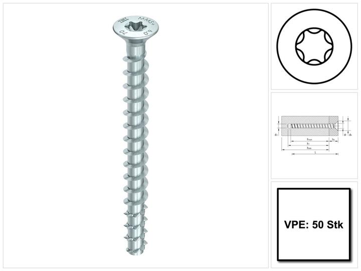 Actual product image Heco MULTI-MONTI-plus F concrete screw countersunk head TX 7.5x80 mm blue galvanised 50 pcs. (50 Screws per piece)