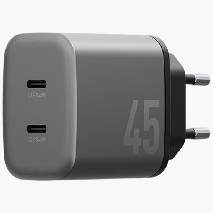 Actual product image Energea Wall Charger Ampcharge GaN45 2xUSB-C PD/PPS/QC3.0 45W grey (45 W)