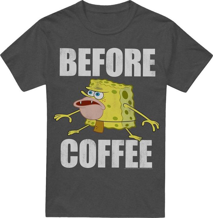 Actual product image Spongebob Squarepants Unisex Adult Before Coffee Meme T-Shirt (S)