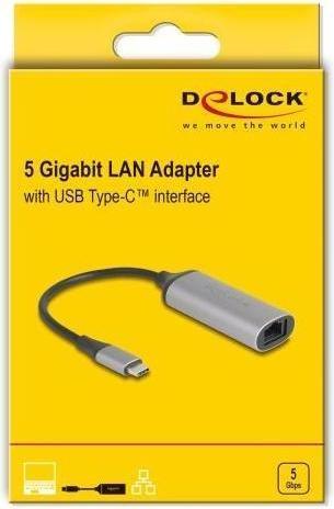 Produktbild Delock USB Type-C Adapter zu 5 Gigabit LAN (USB-C, RJ45 (1x))