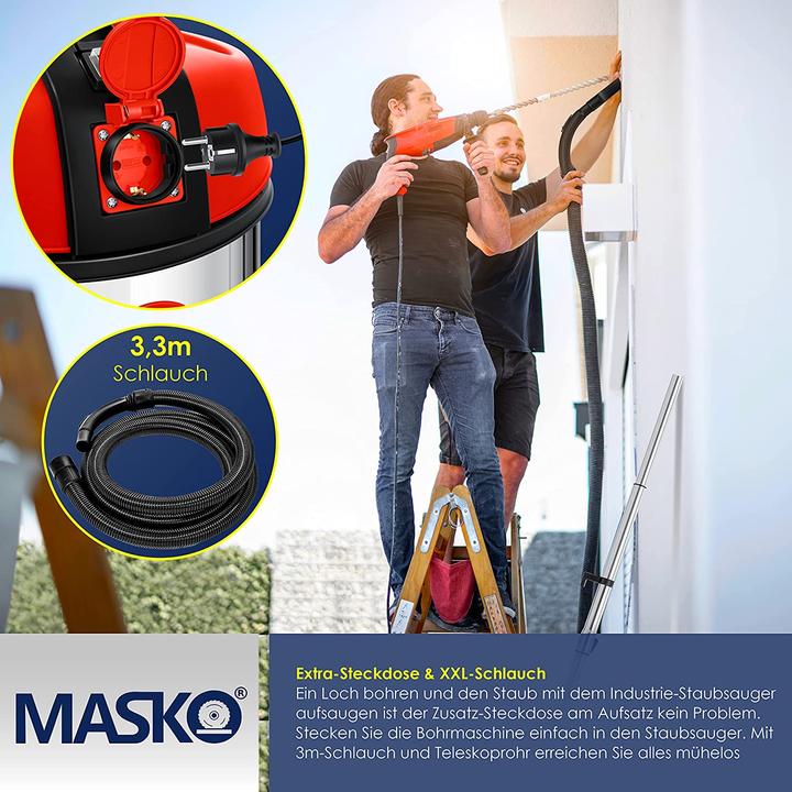 Image du produit Masko Aspirateur industriel sans sac rouge (Aspirateur eau et poussière)