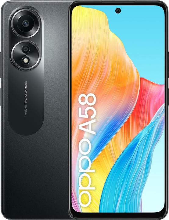 Actual product image OPPO A58 (128 GB, Glowing Black, 6.72", Dual SIM, 50 Mpx, 4G)