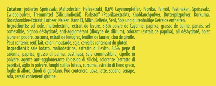 Nutritional values and ingredients Knorr Aromat Condiment en poudre Chili 90 g Saupoudreuse (90 g)