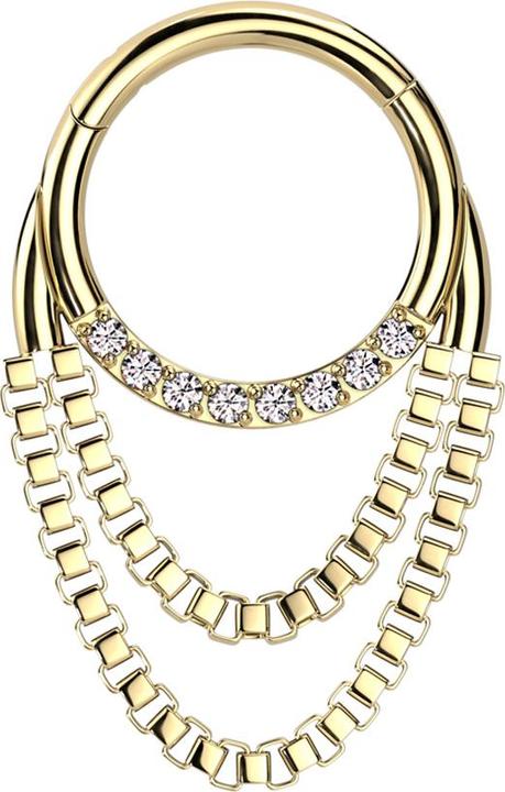 Produktbild Star Piercing Micro Segmentring klappbar vergoldet front Kristalle silber Anhänger zwei Ketten (Chirurgenstahl 316L)
