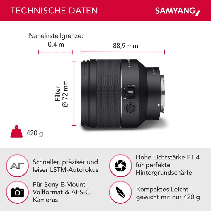 Produktbild Samyang AF 50mm f/1.4 Mark II, Sony E (Sony E, Vollformat)