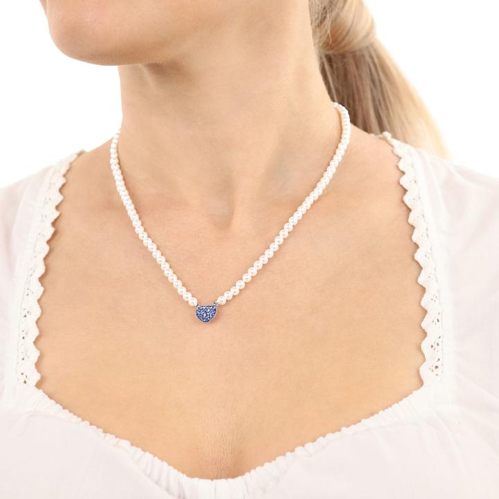 Produktbild Amor Halsschmuck für Damen, 925 Sterling Silber, Kristall synth., Muschelkernperle | Herz (Silber 925)