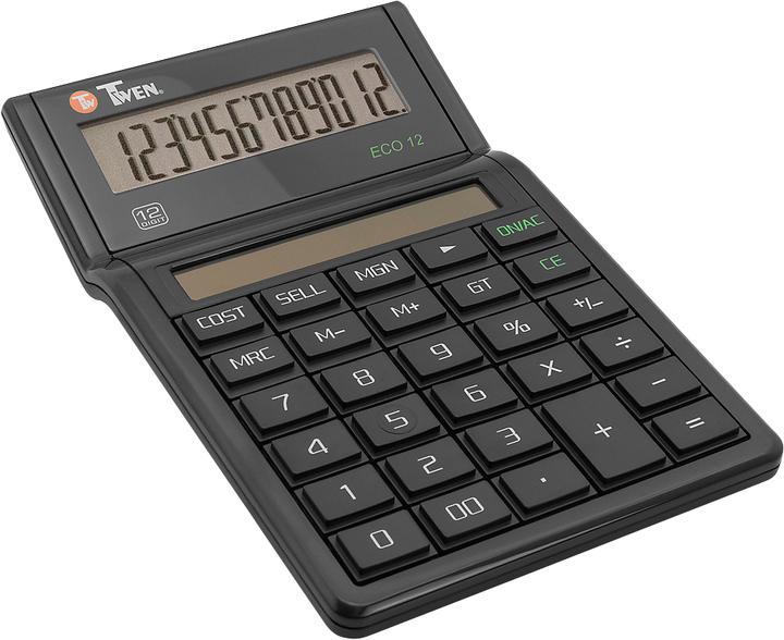 Produktbild Twen Tischrechner Eco 12, solarbetrieben, 12-stelliges Display, EK-, VK- & Margenberechnung (Solarzellen)