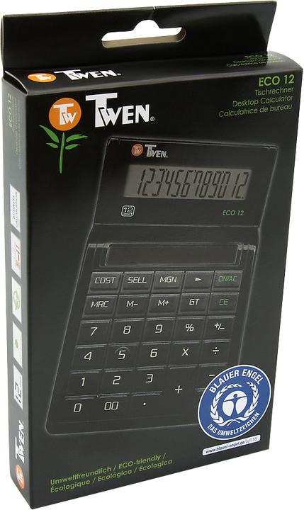 Produktbild Twen Tischrechner Eco 12, solarbetrieben, 12-stelliges Display, EK-, VK- & Margenberechnung (Solarzellen)
