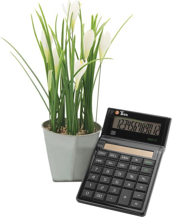 Produktbild Twen Tischrechner Eco 12, solarbetrieben, 12-stelliges Display, EK-, VK- & Margenberechnung (Solarzellen)
