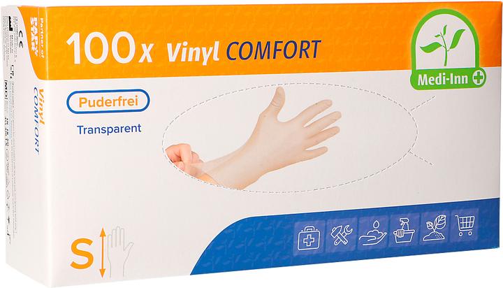 Productafbeelding Papstar Wegwerphandschoenen Medi-Inn Comfort, vinyl, poedervrij, latexvrij, transparant, 100 stuks (S)