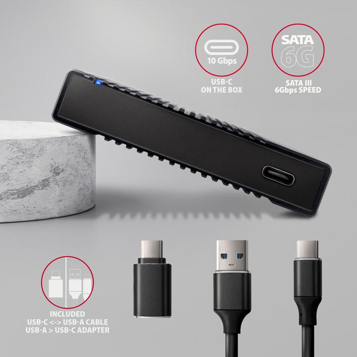 Immagine prodotto Axagon EE25-GTR Custodia per disco rigido esterno USB-C 3.2 Gen 2 - SATA 6G, 2,5", ondulato - nero (2.5")