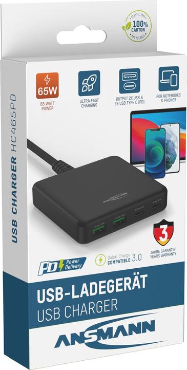 Actual product image Ansmann USB charger 4-port 65W PD/QC/GAN (65 W)